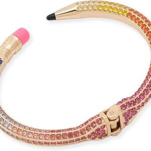 Women's Rainbow Pavé Cuff Bracelet Glass Metal Hinge Closure Gift Idea